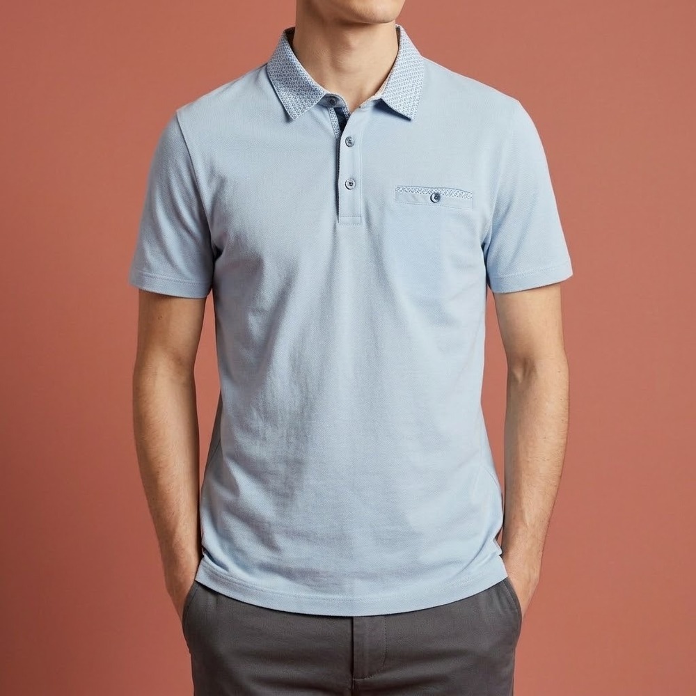 Ted Baker London Geometric Collar Polo Shirt Mens 3 M Light Blue Cotton EUC